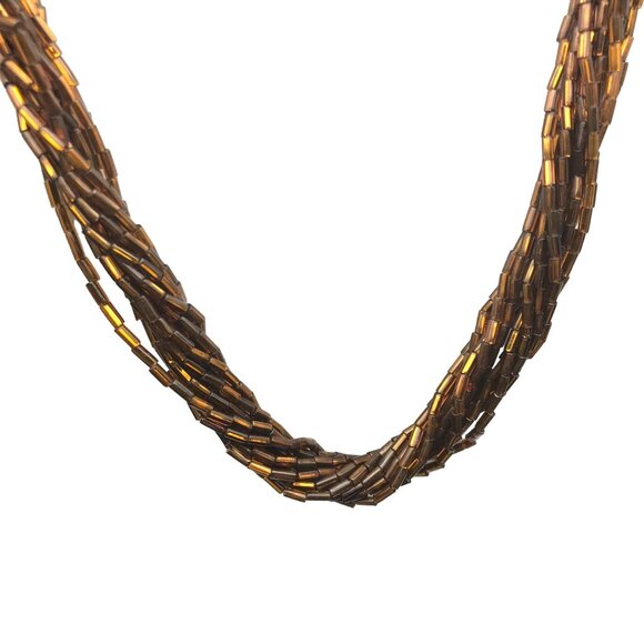 Vintage Torsade Necklace with Chunky Silver Pendant Slide, Pierced Leaf - Picture 5 of 6